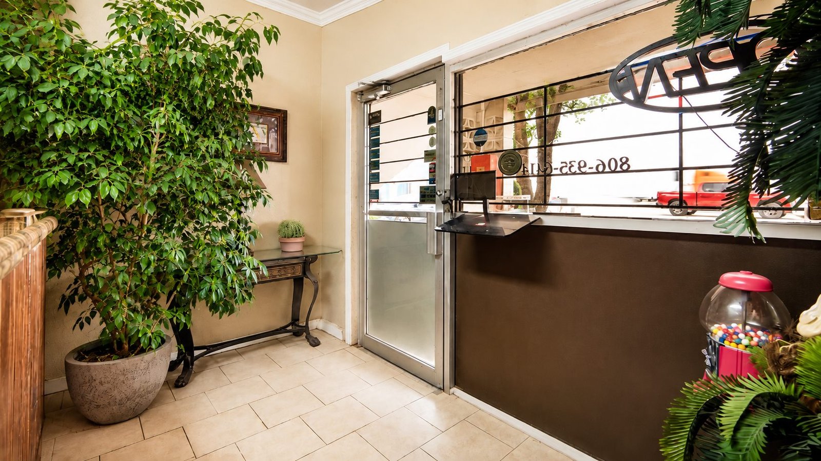 Entry area inside the Capri Motel front office